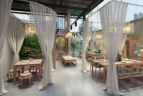 晋城200平禅意中式风格奶茶咖啡店装修设计效果图